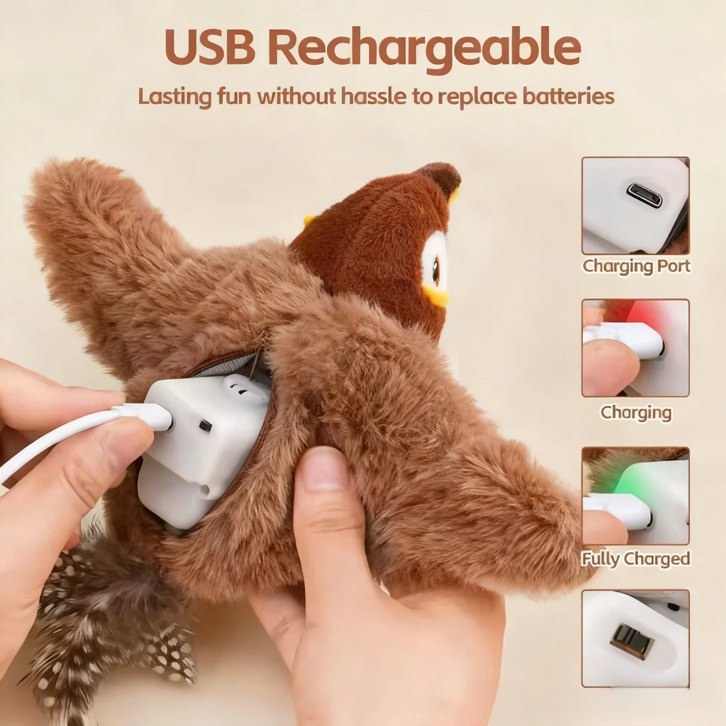 Interactive Flapping Bird Cat Toy – Rechargeable Chirping Plush Toy for Cats & Small Dogs