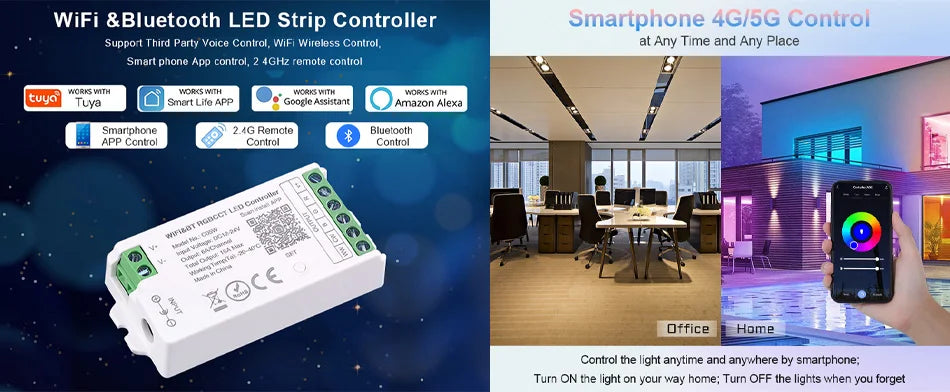 COB LED Strip Light 16.4ft (5M) – Ultra Bright Flexible LED Tape 320/480 LEDs/m, 3000K–6500K, DC 12V/24V