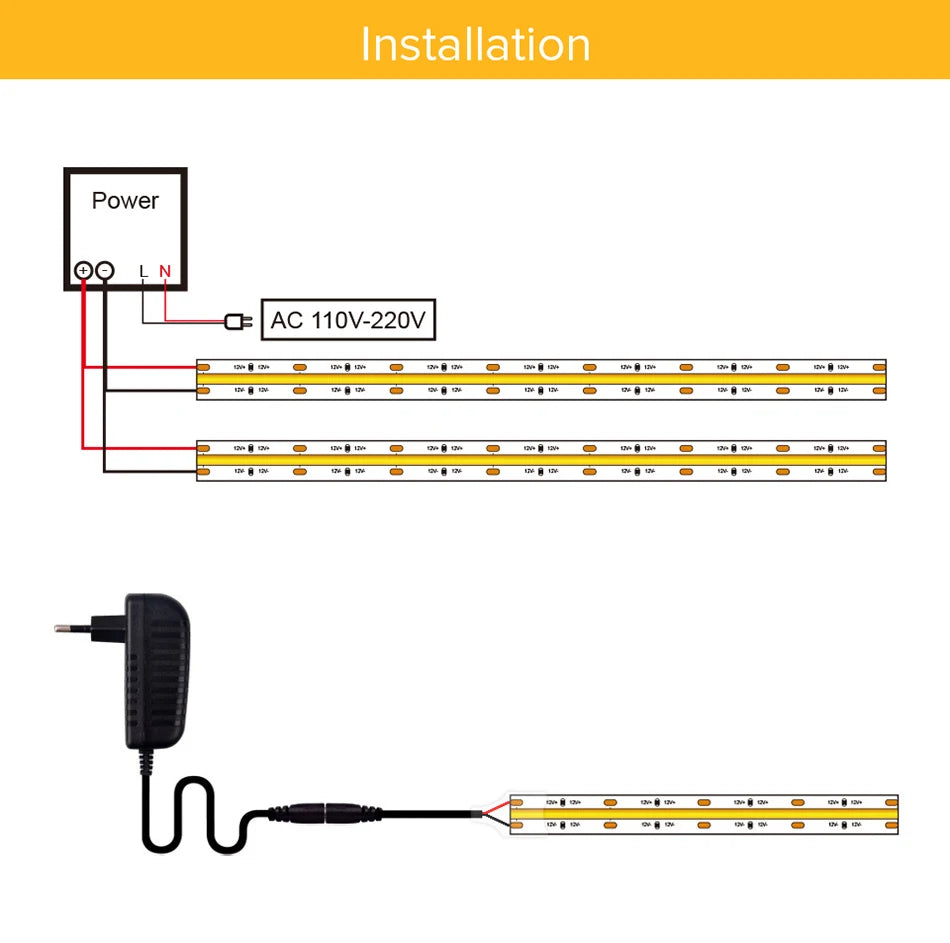 COB LED Strip Light 16.4ft (5M) – Ultra Bright Flexible LED Tape 320/480 LEDs/m, 3000K–6500K, DC 12V/24V
