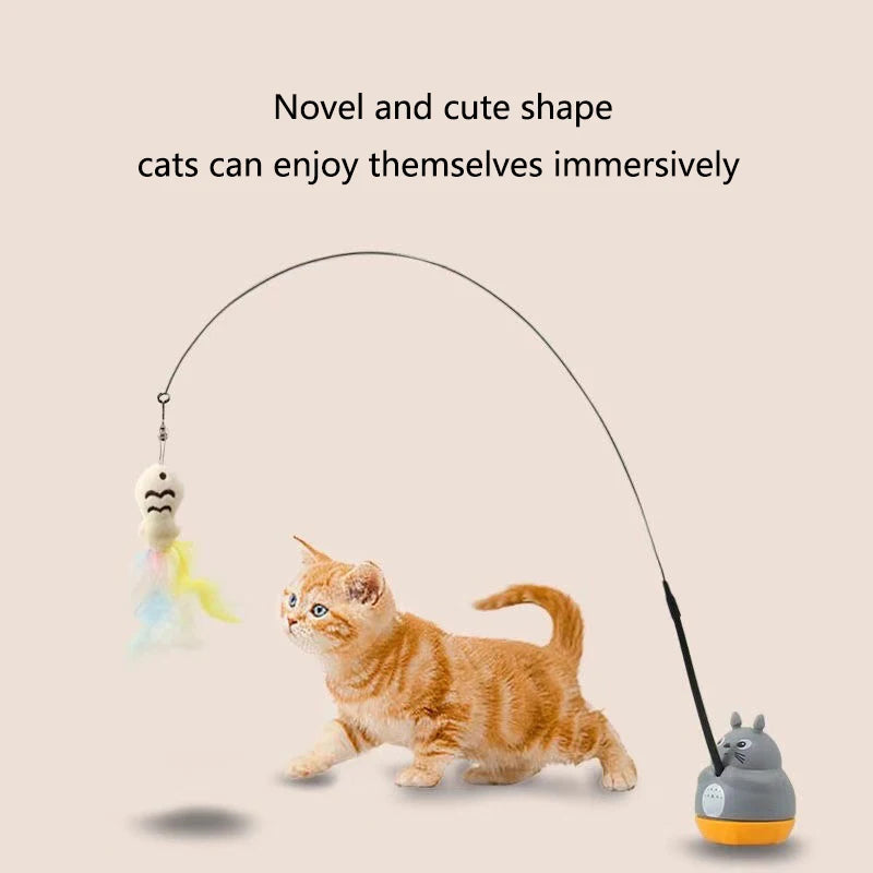 Interactive Cat Wand Toy – Feather Teaser Stick with Steel Wire for Cats & Kittens Play & Exercise