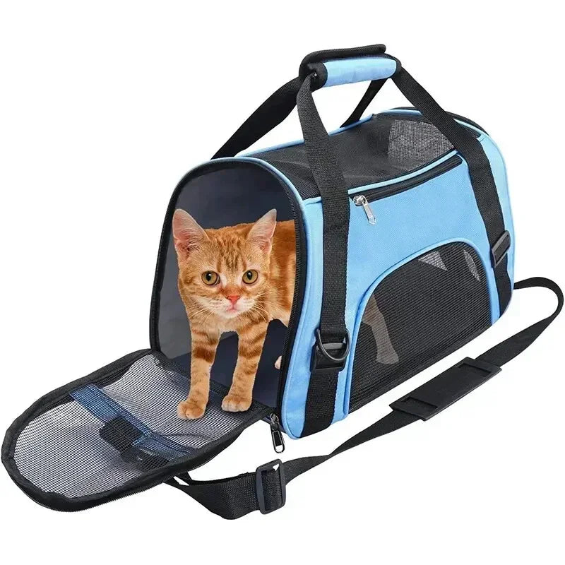 Foldable Mesh Pet Carrier Bag – Breathable Cat & Dog Travel Backpack