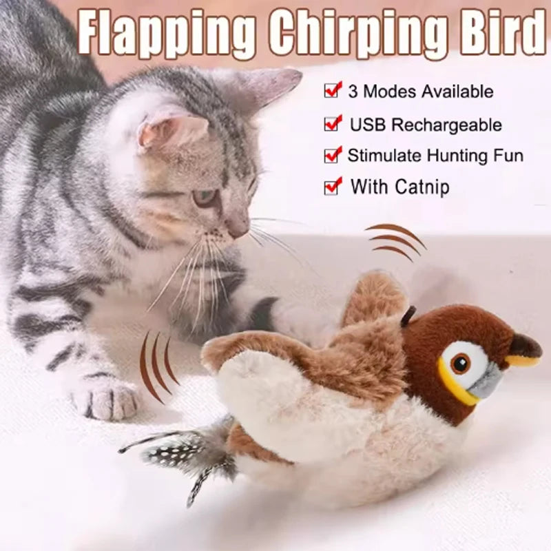 Interactive Flapping Bird Cat Toy – Rechargeable Chirping Plush Toy for Cats & Small Dogs