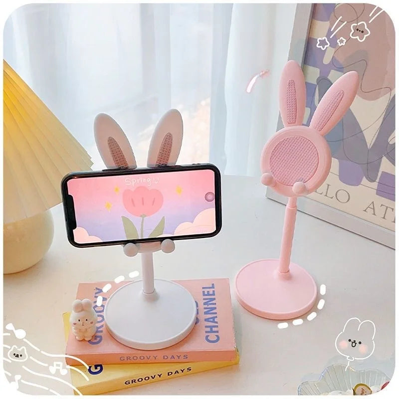 Cute Rabbit Adjustable Phone Stand – Foldable Desktop Holder for Smartphones & Tablets | Portable & Stable Design