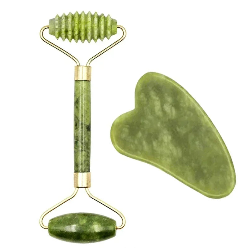 Jade Roller & Gua Sha Set – Natural Stone Face & Body Massager