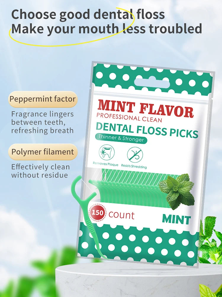 Mint Dental Floss Picks – Portable Interdental Cleaning Sticks for Deep Oral Care (50–750pcs)