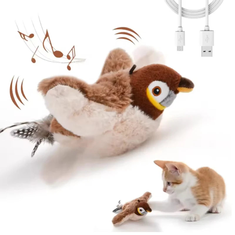 Interactive Flapping Bird Cat Toy – Rechargeable Chirping Plush Toy for Cats & Small Dogs
