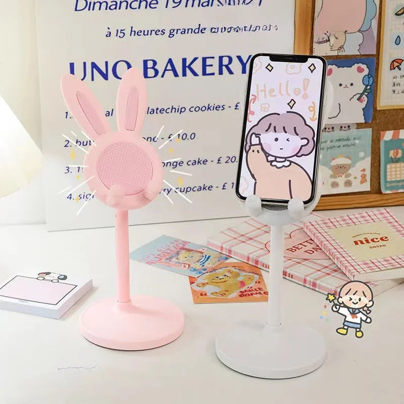 Cute Rabbit Adjustable Phone Stand – Foldable Desktop Holder for Smartphones & Tablets | Portable & Stable Design