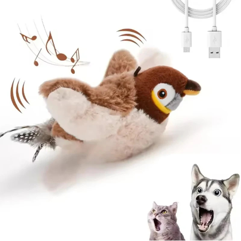 Interactive Flapping Bird Cat Toy – Rechargeable Chirping Plush Toy for Cats & Small Dogs