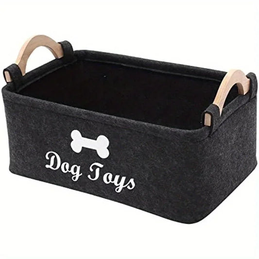 Felt Pet Toy Storage Box – Foldable Dog & Cat Toy Organizer Basket with Handles