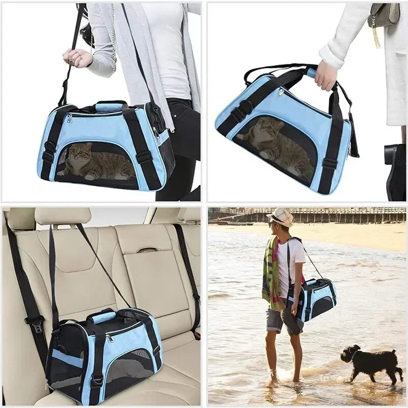Foldable Mesh Pet Carrier Bag – Breathable Cat & Dog Travel Backpack