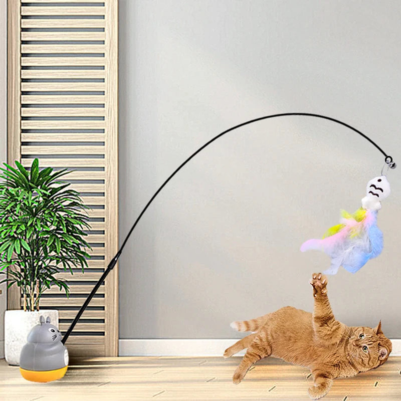 Interactive Cat Wand Toy – Feather Teaser Stick with Steel Wire for Cats & Kittens Play & Exercise