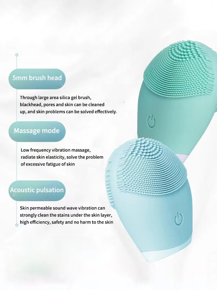 Electric Silicone Facial Cleansing Brush – Vibration Skincare Tool (Battery Powered)