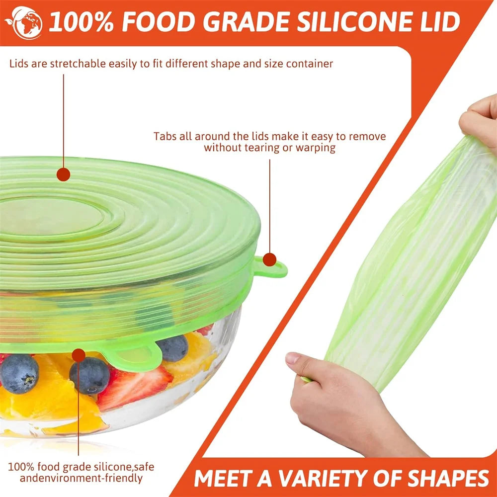 Reusable Silicone Food Storage Lids (6 Pieces Set) – Stretch Airtight Covers for Bowls & Containers