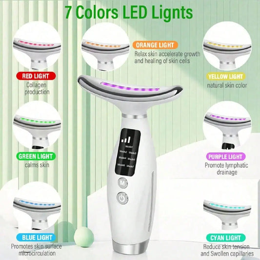 7-Color LED Face & Neck Therapy Device – Vibration Massage & Skin Rejuvenation Tool