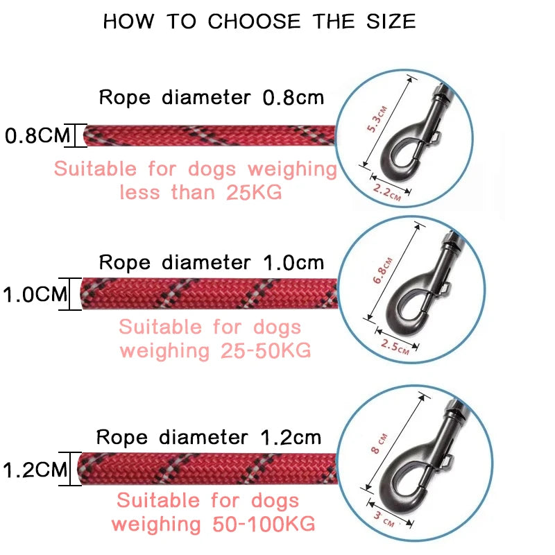 Reflective Dog Leash 150/200/300cm – Strong Nylon Pet Leash with Quick Release for Small & Large Dogs