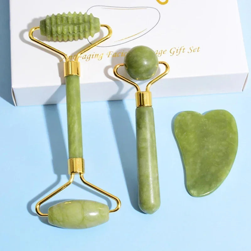 Jade Roller & Gua Sha Set – Natural Stone Face & Body Massager