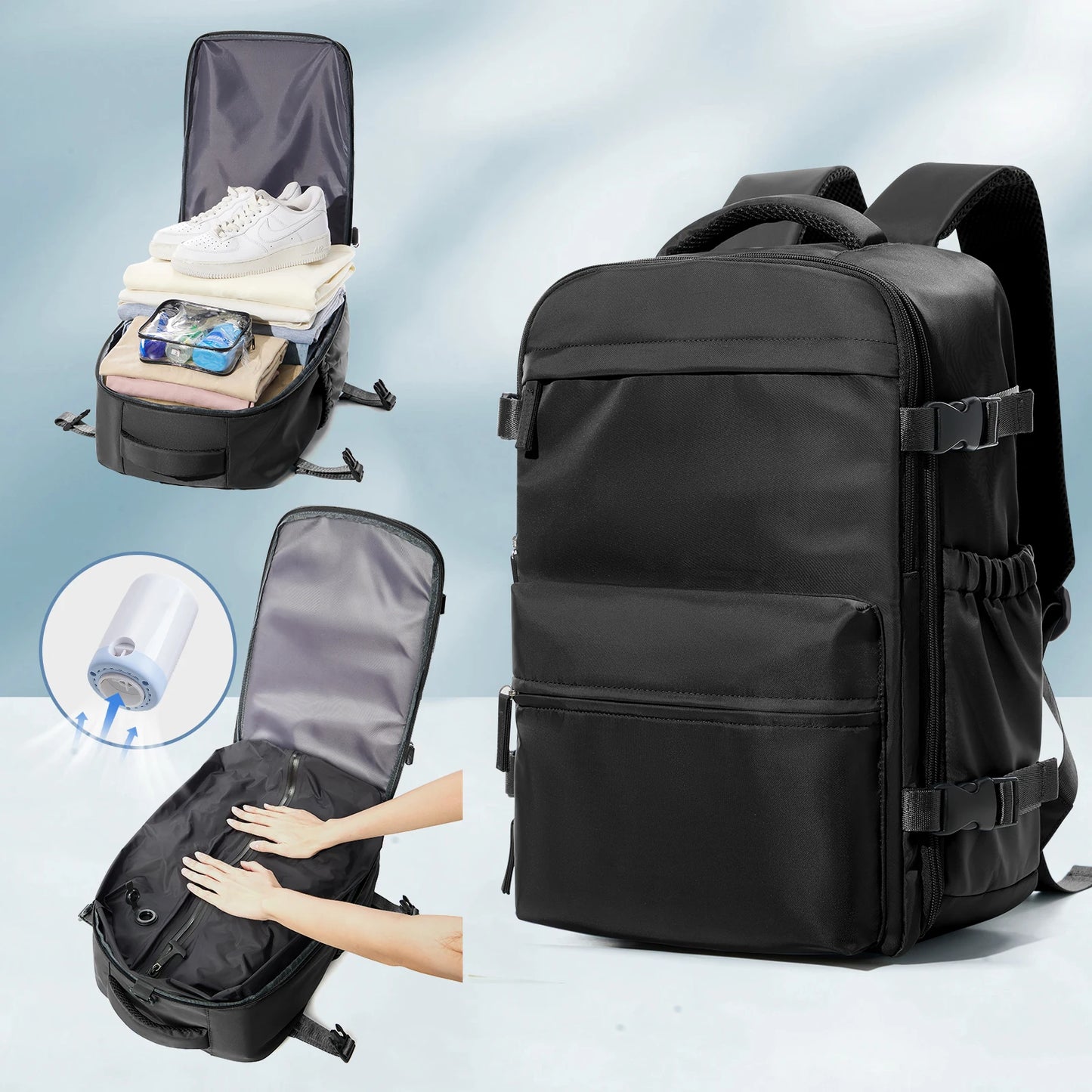 Smart Vacuum Travel Backpack – Large Expandable Capacity with Pump | Business, School & Travel Bag for Men & Women
