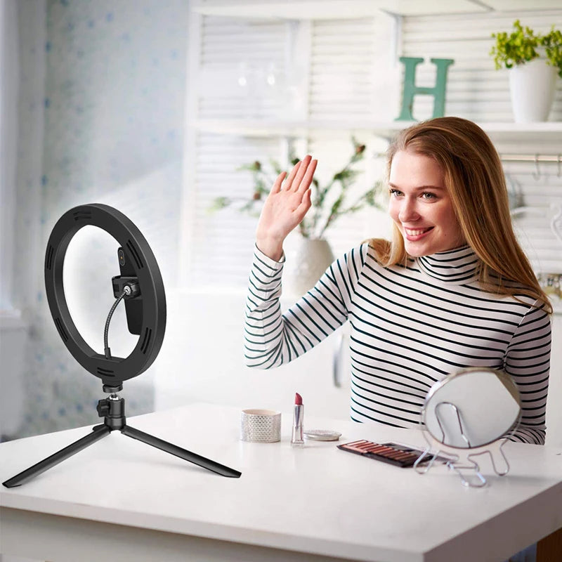 LED Ring Light with Tripod & Phone Mount – Dimmable 10" Selfie Light for TikTok, YouTube, Makeup & Zoom