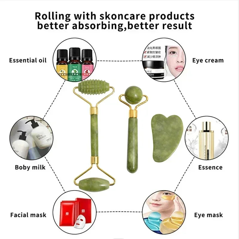 Jade Roller & Gua Sha Set – Natural Stone Face & Body Massager