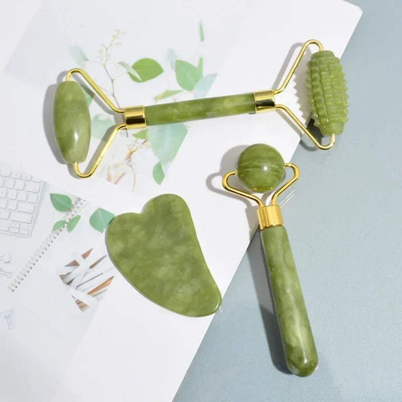 Jade Roller & Gua Sha Set – Natural Stone Face & Body Massager