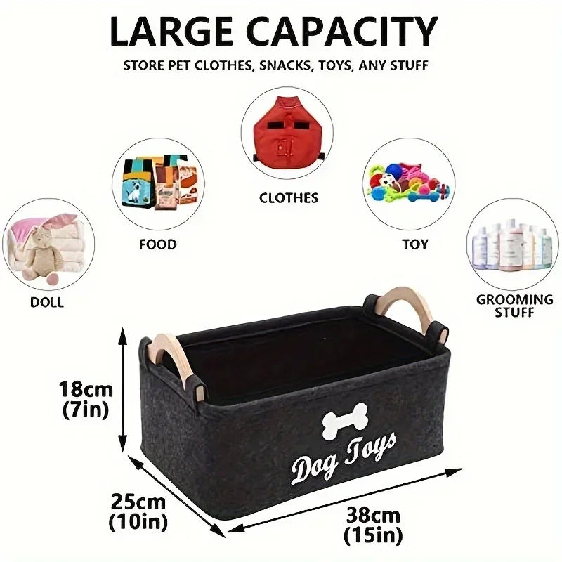 Felt Pet Toy Storage Box – Foldable Dog & Cat Toy Organizer Basket with Handles
