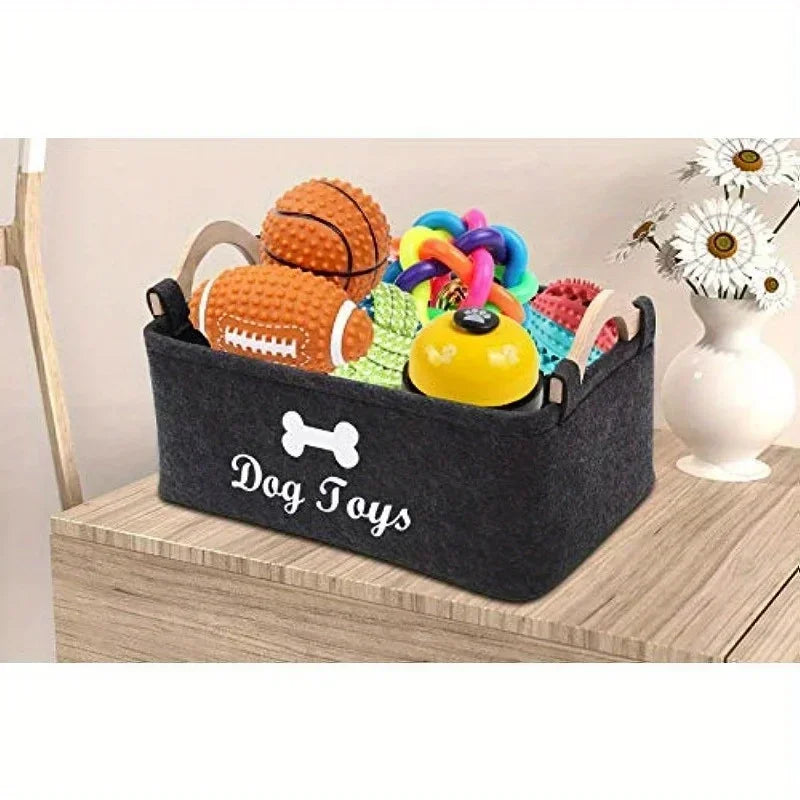Felt Pet Toy Storage Box – Foldable Dog & Cat Toy Organizer Basket with Handles