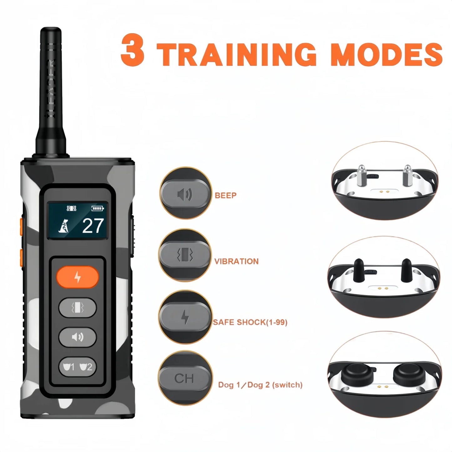 Remote Control Waterproof Dog Training Collar 3300Ft – Shock & Vibration Adjustable Electric Training Collar for Dogs (8–150 lbs)