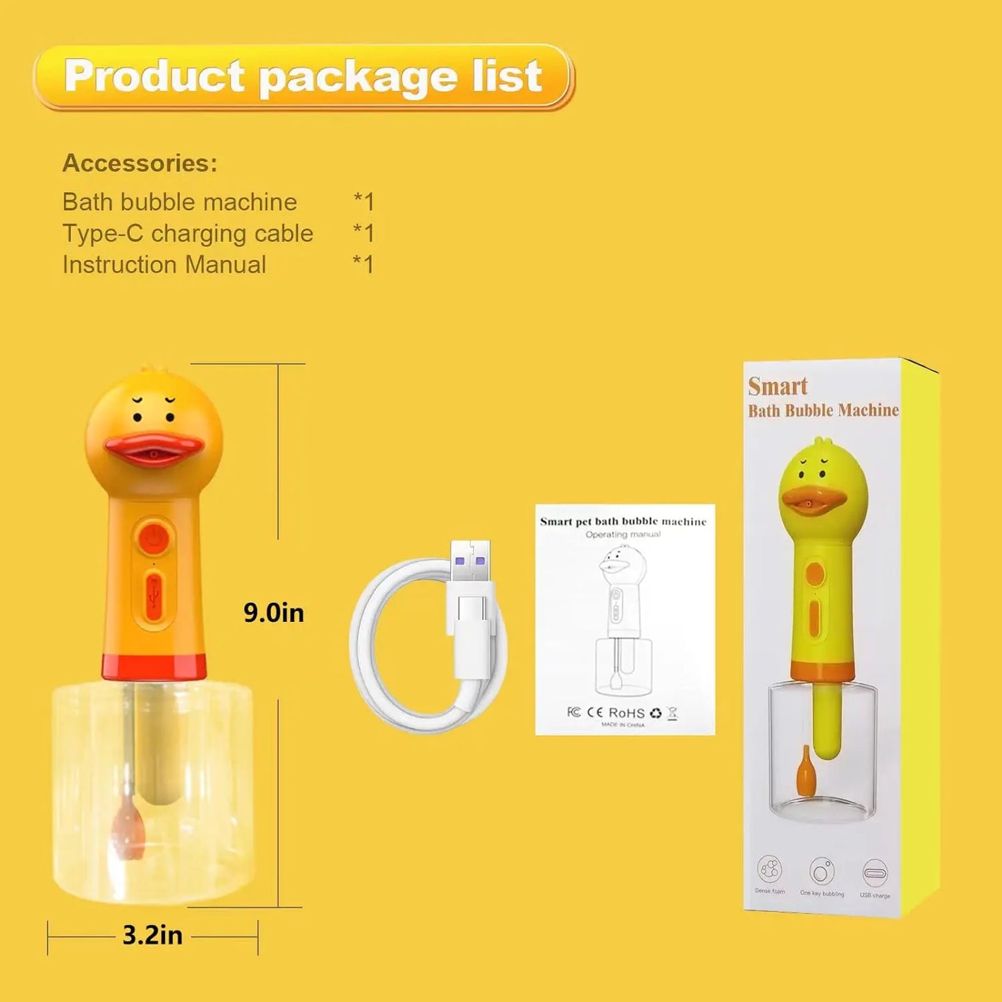 Automatic Pet Foam Dispenser – USB Rechargeable Dog & Cat Bathing Soap Machine (Duck Design)