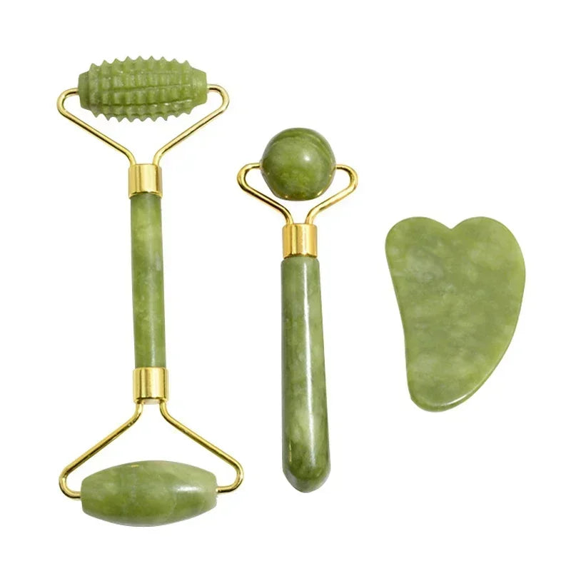 Jade Roller & Gua Sha Set – Natural Stone Face & Body Massager