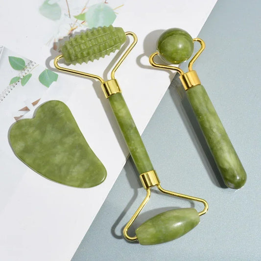 Jade Roller & Gua Sha Set – Natural Stone Face & Body Massager