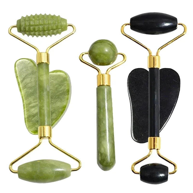 Jade Roller & Gua Sha Set – Natural Stone Face & Body Massager