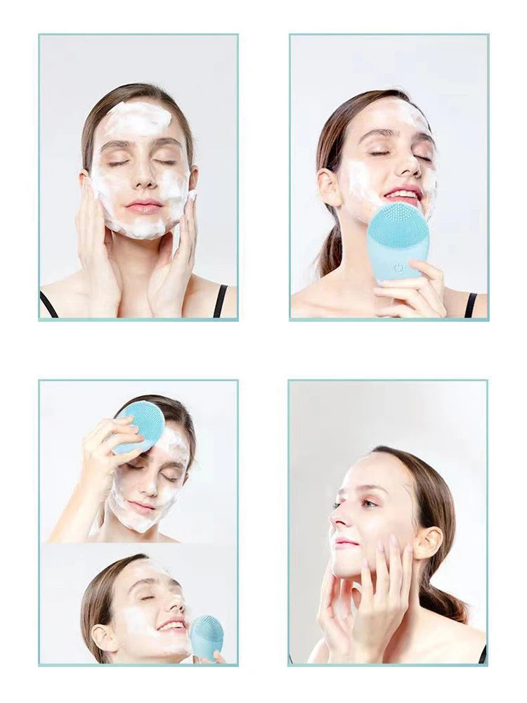 Electric Silicone Facial Cleansing Brush – Vibration Skincare Tool (Battery Powered)