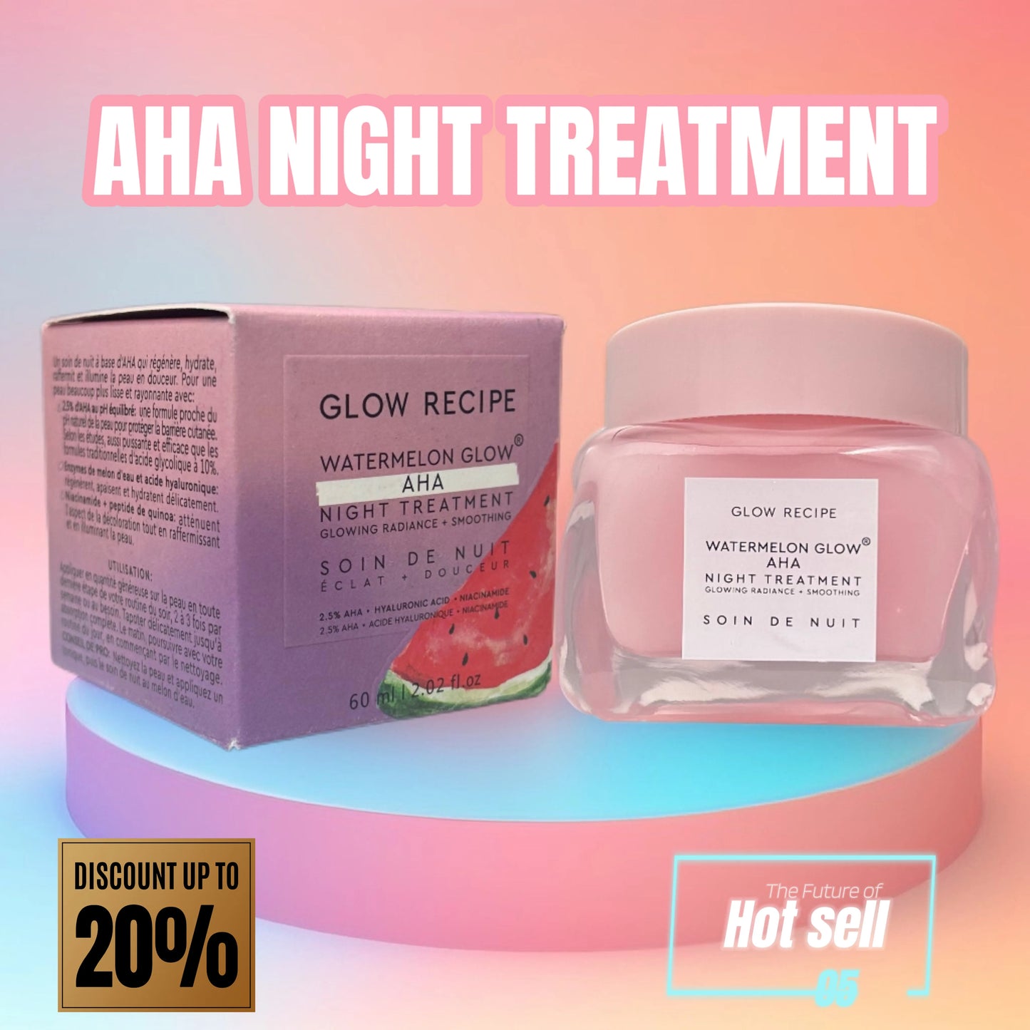Watermelon Glow AHA Night Mask – Overnight Resurfacing Treatment for Smooth & Radiant Skin (60ml)
