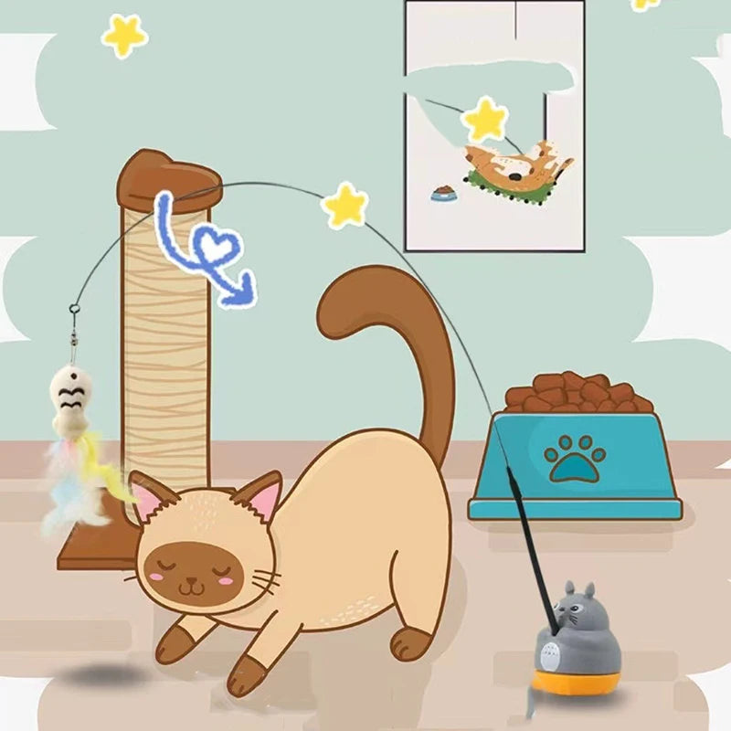 Interactive Cat Wand Toy – Feather Teaser Stick with Steel Wire for Cats & Kittens Play & Exercise