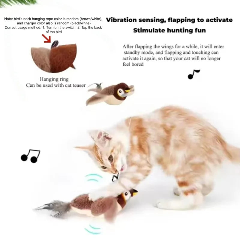 Interactive Flapping Bird Cat Toy – Rechargeable Chirping Plush Toy for Cats & Small Dogs