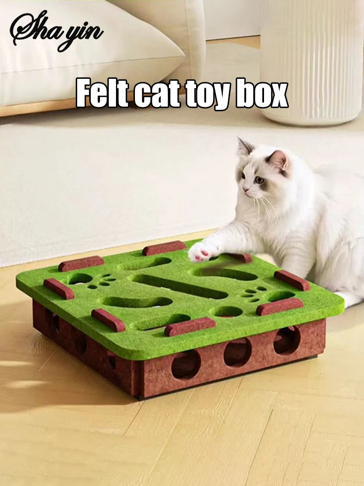 Interactive Cat Puzzle Toy Box – Felt Maze Digging Toy for Cats, Boredom Relief & Mental Stimulation