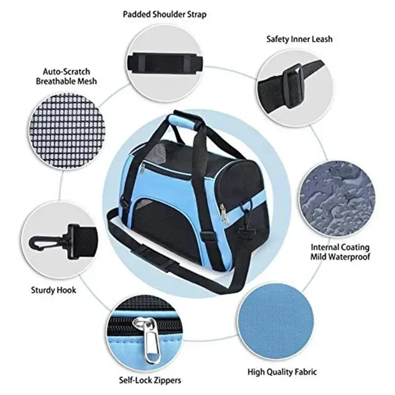 Foldable Mesh Pet Carrier Bag – Breathable Cat & Dog Travel Backpack