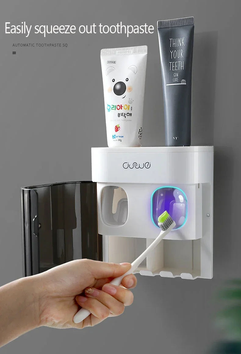 Wall-Mounted Toothpaste Dispenser – Automatic Squeeze & Toothbrush Holder