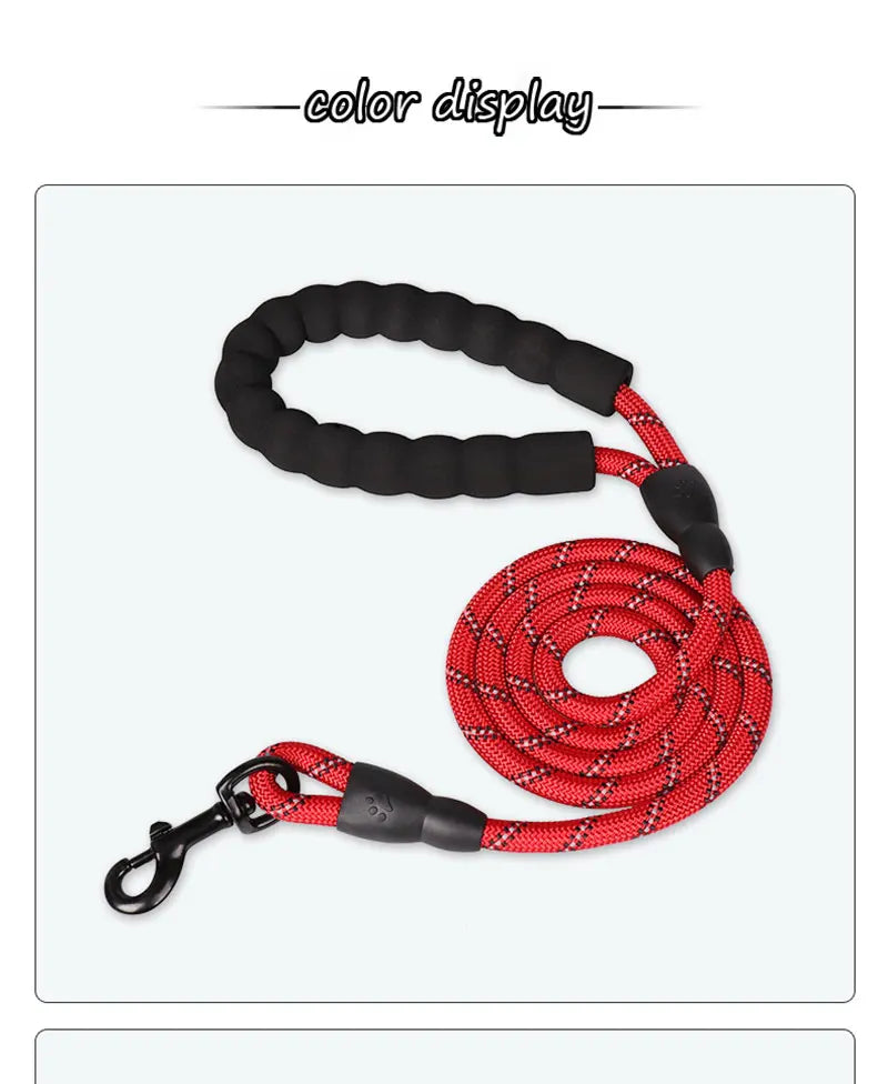 Reflective Dog Leash 150/200/300cm – Strong Nylon Pet Leash with Quick Release for Small & Large Dogs