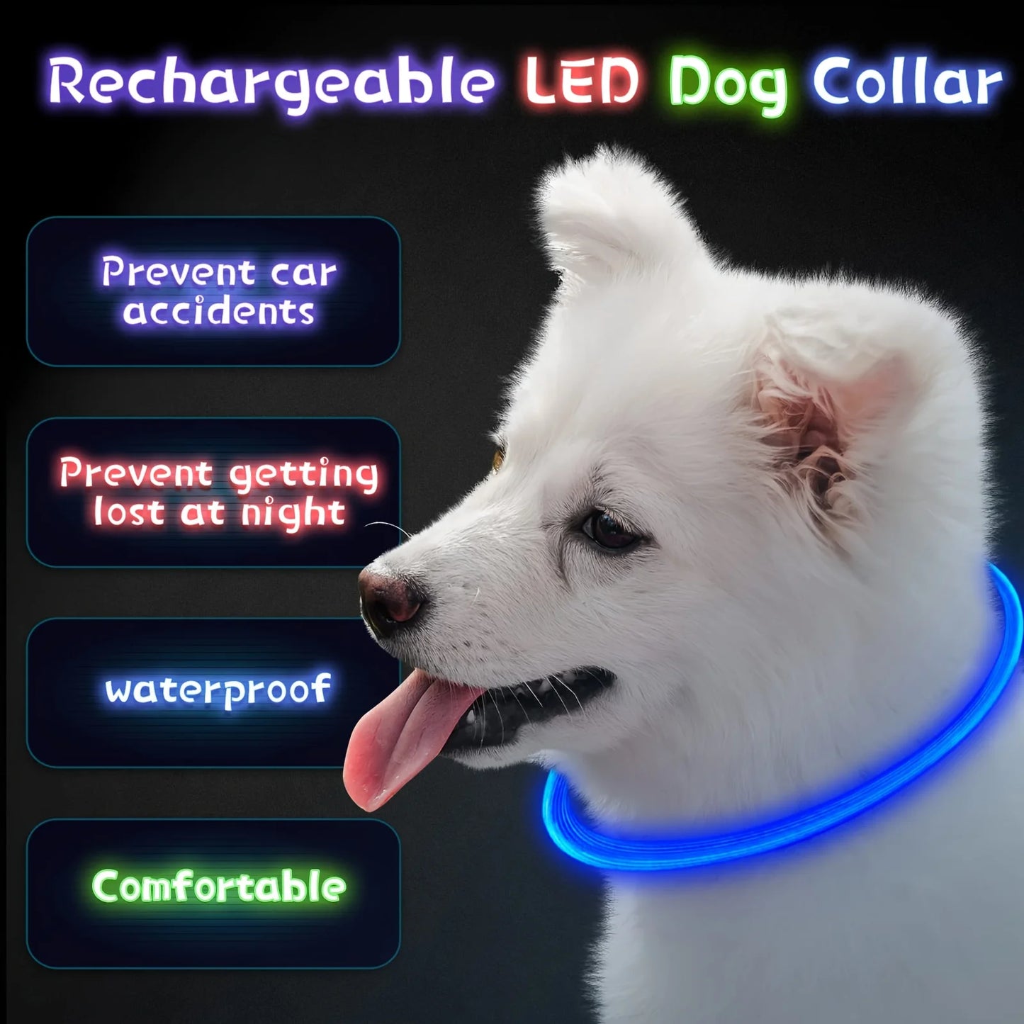 USB Rechargeable LED Dog Collar – Night Safety, Luminous & Anti-Lost Pet Necklace