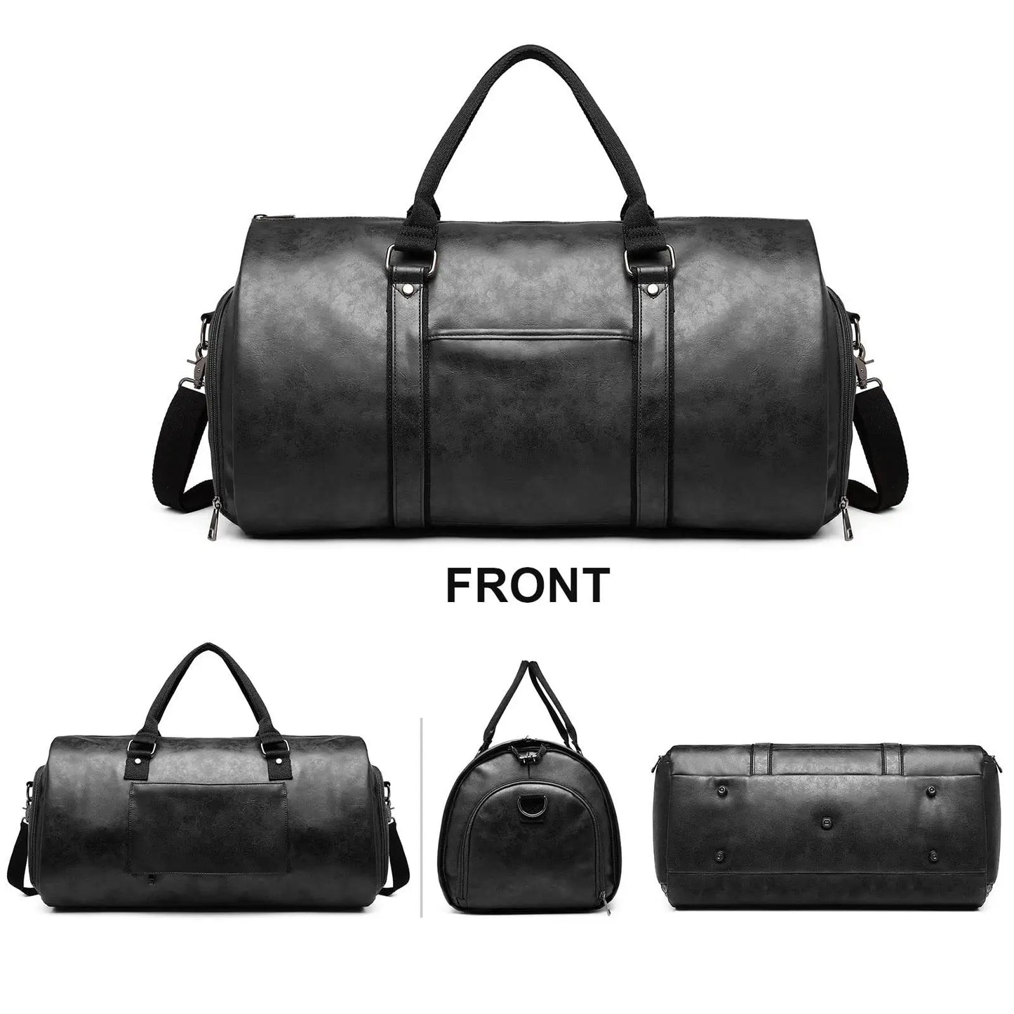Luxury Travel Suit Garment Bag – PU Leather Weekender with Shoe Compartment