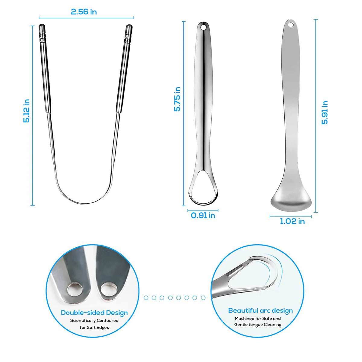 Stainless Steel Tongue Scraper – Fresh Breath Oral Cleaner (1pc / 3pcs, Multiple Shapes)