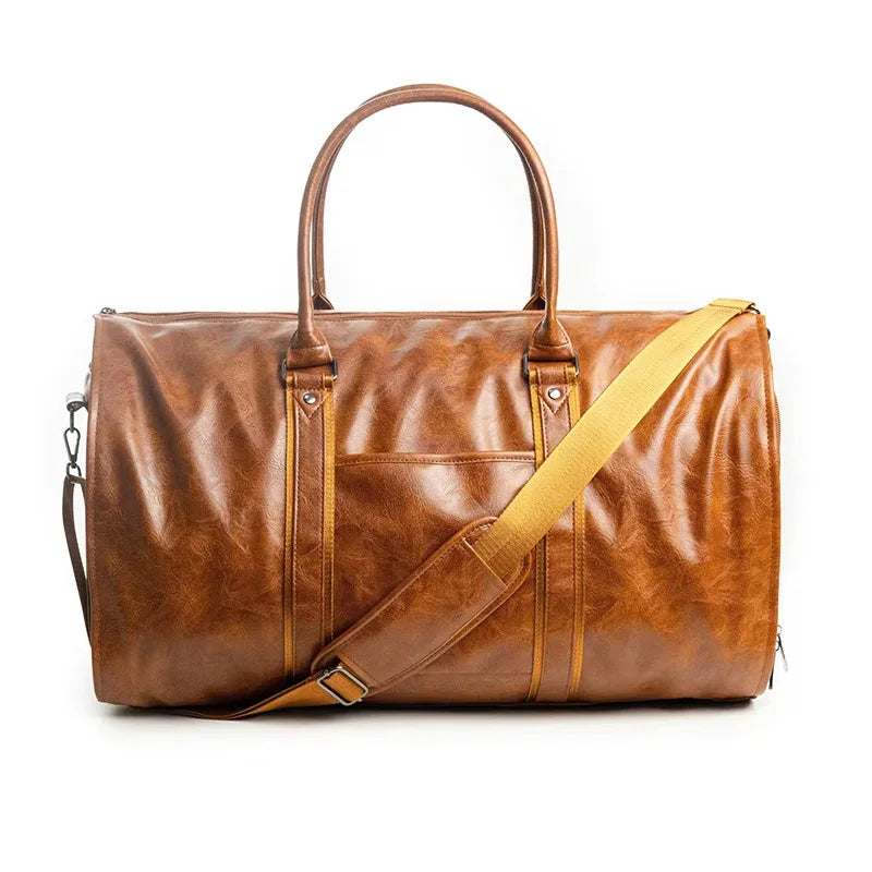 Luxury Travel Suit Garment Bag – PU Leather Weekender with Shoe Compartment