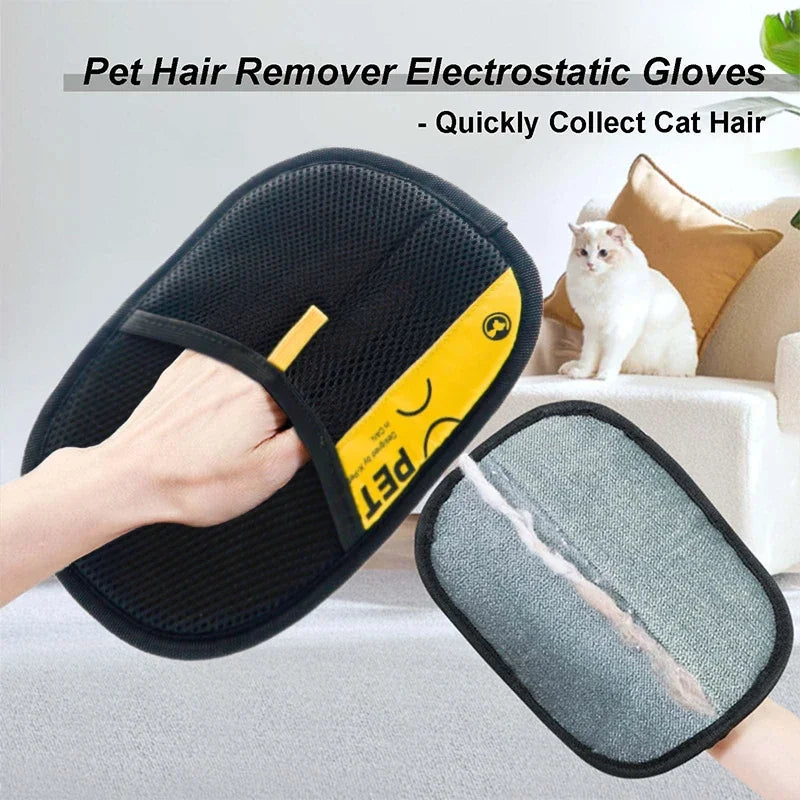 Pet Hair Remover Glove – Reusable Grooming & Deshedding Glove with 2-in-1 Lint Roller for Cats & Dogs