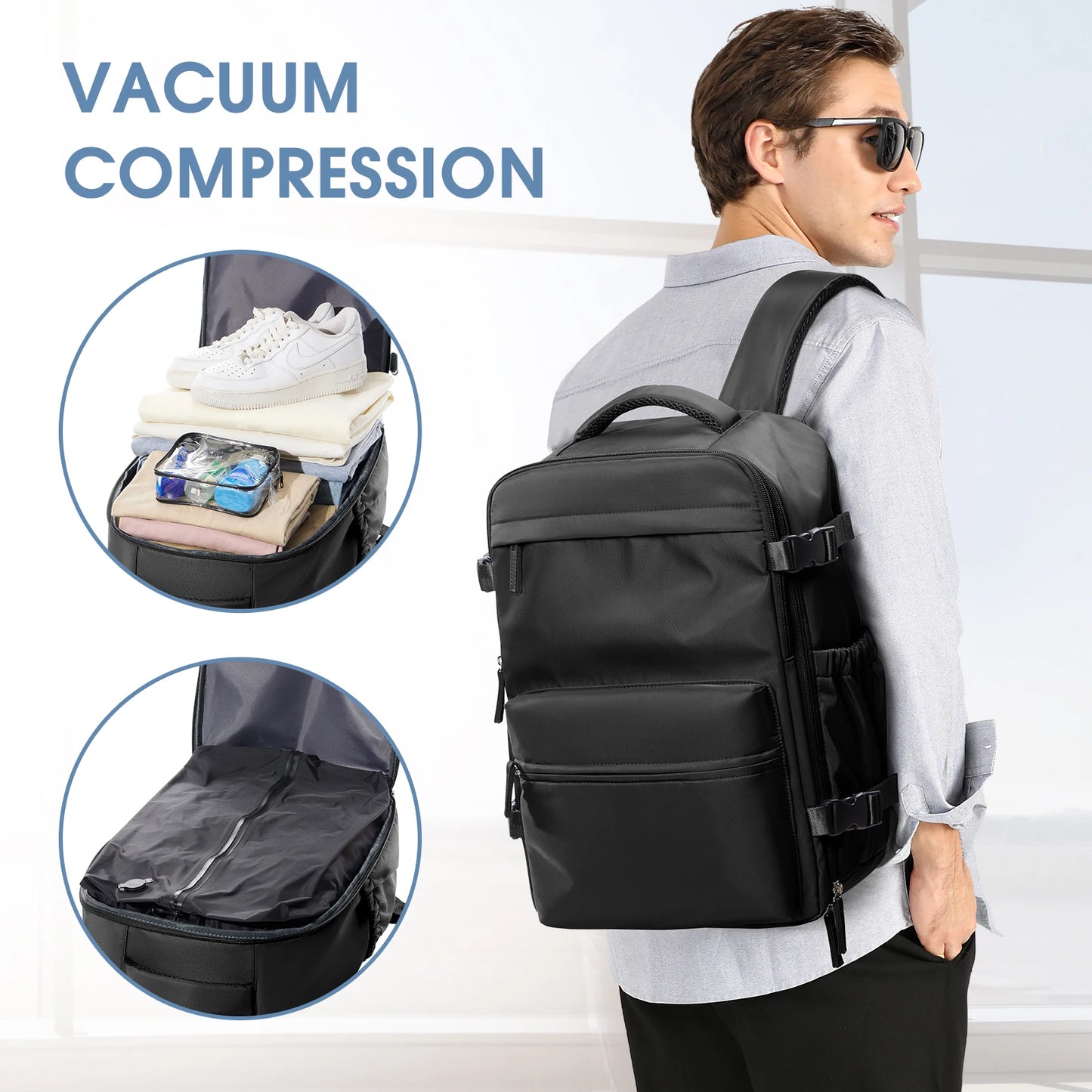 Smart Vacuum Travel Backpack – Large Expandable Capacity with Pump | Business, School & Travel Bag for Men & Women