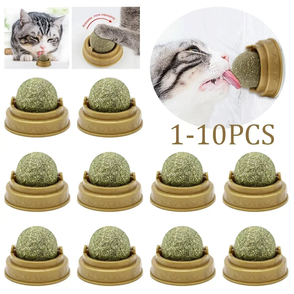 Rotating Catnip Ball Toys for Cats (1–10 Pack) – Edible Natural Cat Mint, Teeth Cleaning & Interactive Chasing Toy