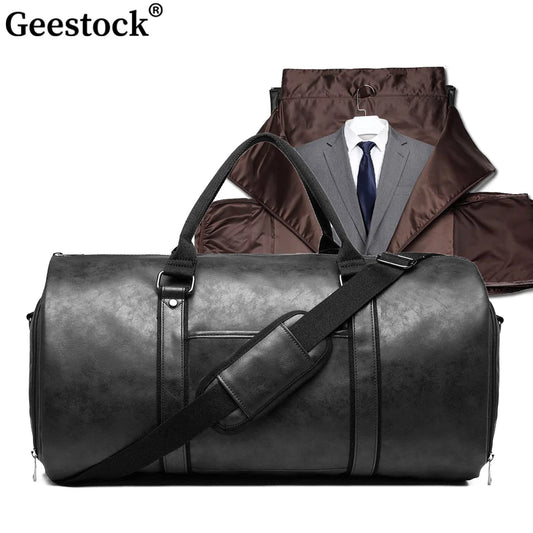 Luxury Travel Suit Garment Bag – PU Leather Weekender with Shoe Compartment