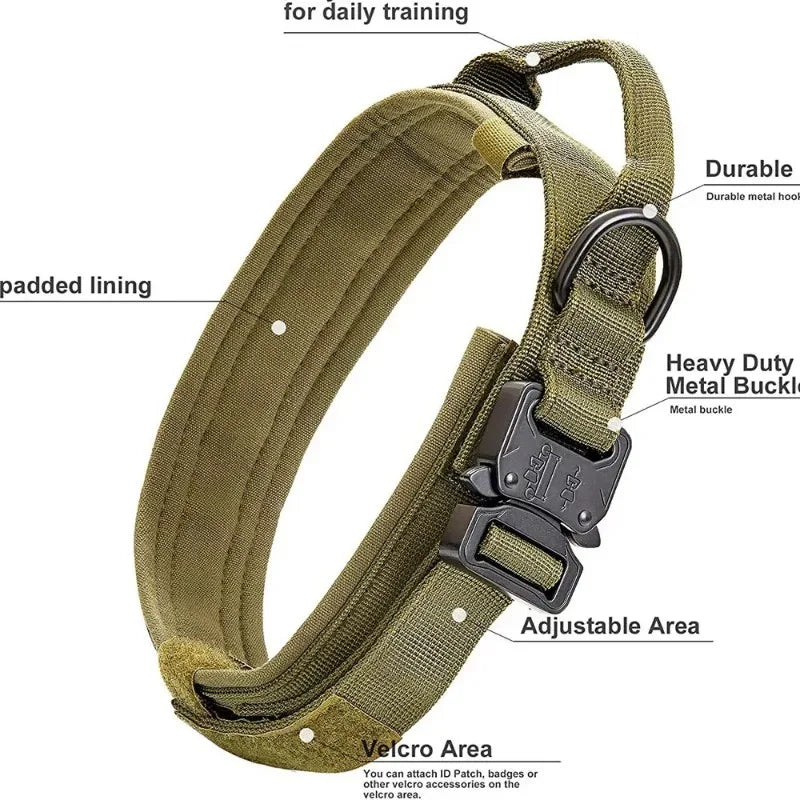 Tactical Dog Collar for Large Dogs – Heavy Duty Adjustable Training Collar with Quick Release Buckle (Medium & Large Breeds)