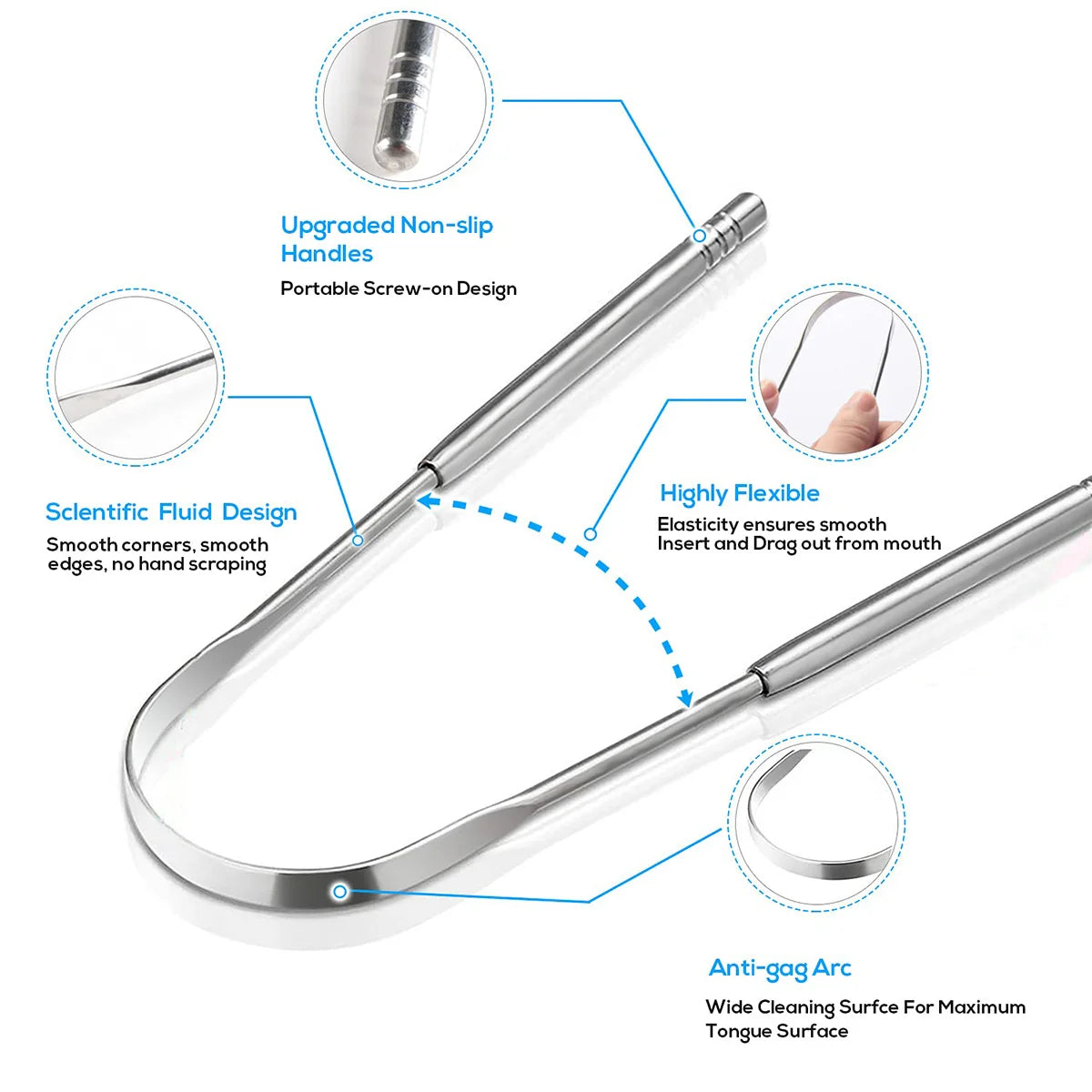Stainless Steel Tongue Scraper – Fresh Breath Oral Cleaner (1pc / 3pcs, Multiple Shapes)