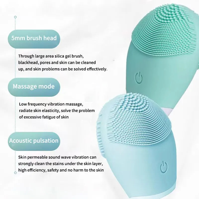 Electric Silicone Facial Cleansing Brush – Vibration Skincare Tool (Battery Powered)